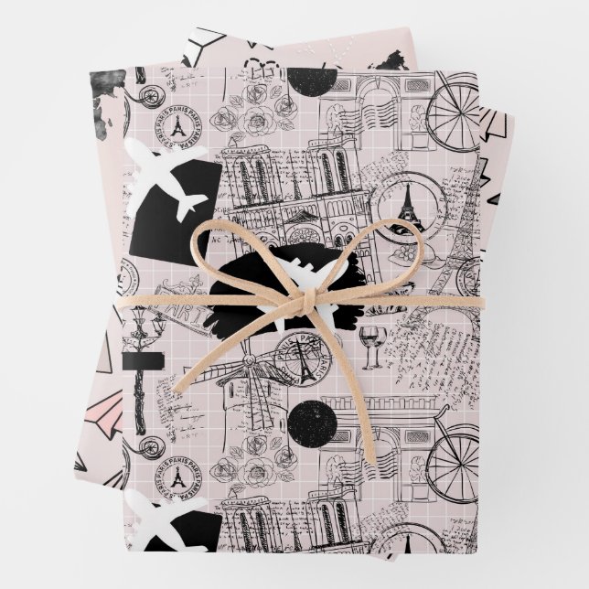 Wanderlust Travel Pattern Wrapping Paper Sheet (In situ)