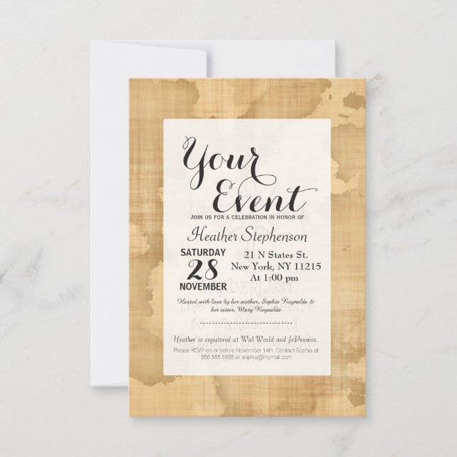 Wanderlust..." Travelling Quote on Vintage Paper Invitation (Front)