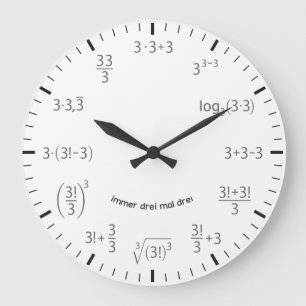 Wanduhr Mathe Uhr 3 x 3 Drei mal Drei Large Clock
