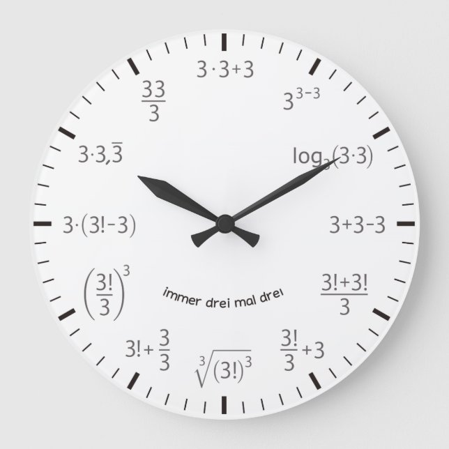 Wanduhr Mathe Uhr 3 x 3 Drei mal Drei Large Clock (Front)