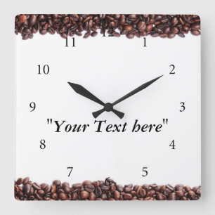 Wanduhr mit Kaffeebohnen Motiv und Textfeld Square Wall Clock