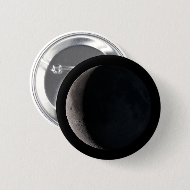 Waning crescent moon 6 cm round badge (Front & Back)
