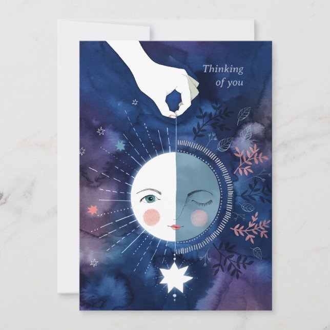 Waning Half Moon Thinking of You Thank You Card (Front)