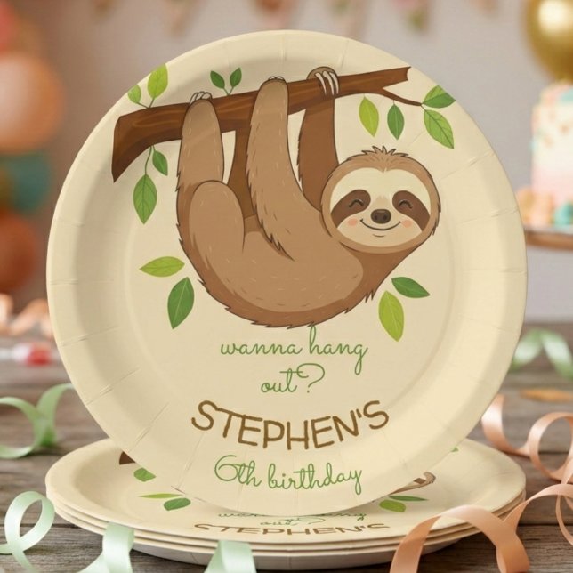 Wanna hang out? sloth kids birthday paper plate (Creator Uploaded)