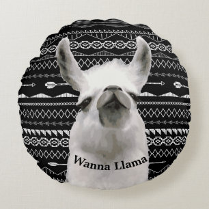 Wanna Llama Tribal Aztec Pattern  Round Cushion