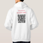 Wanna Marry Me QR Code On Back Funny White Hoodie<br><div class="desc">Elevate your proposal with a touch of humour through our "Wanna Marry Me?" white hooded sweatshirt. Customise both the text and QR code on the back to lead to your special moment on Instagram, TikTok, Facebook, or more. Ideal for romantic gestures, proposals, weddings, and special occasions. A unique addition to...</div>