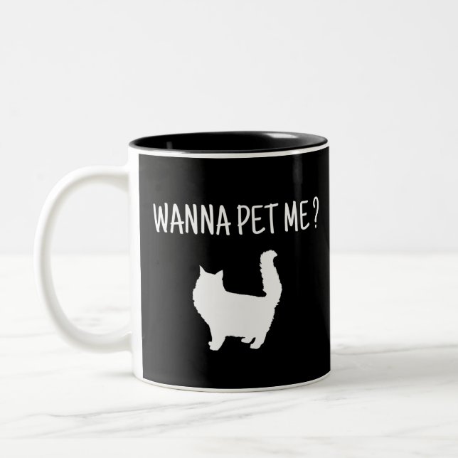 Wanna Pet  Me Cat Two-Tone Coffee Mug (Left)