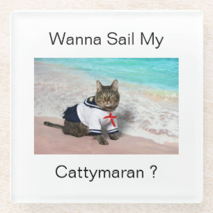 Wanna Sail My Cattymaran ? Glass Coaster
