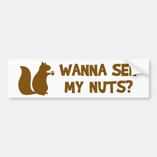 Wanna See My Nuts? - Funny Squirrel Lovers Humour Bumper Sticker (Front)