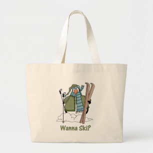 Wanna Ski? Penguin Tees and Gifts Large Tote Bag