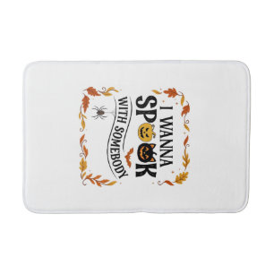 Wanna Spook Somebody Halloween Pumpkins Spider Bat Bath Mat