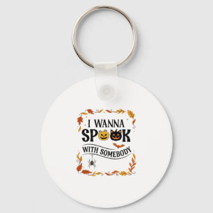 Wanna Spook Somebody Halloween Pumpkins Spider Bat Key Ring