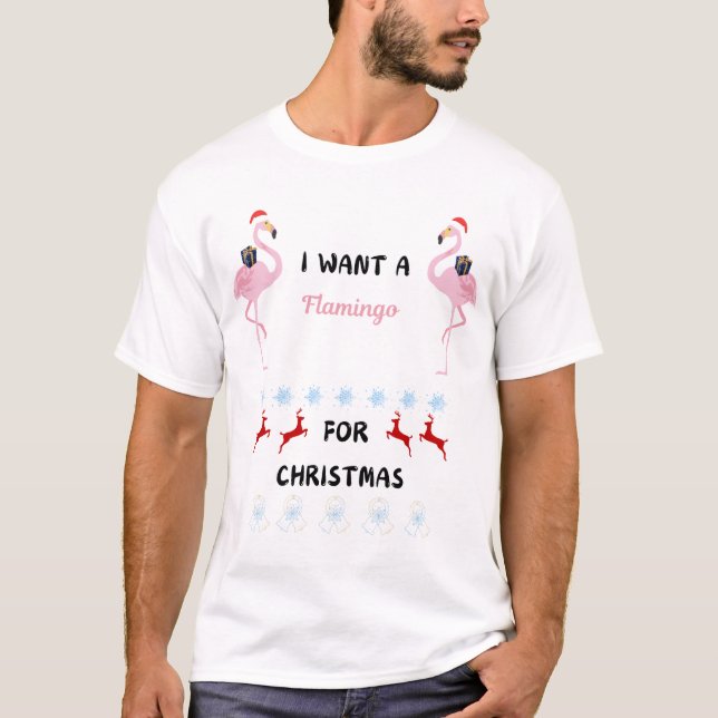 Want a flamingo Christmas Men's Basic Fun T-shirt (Front)