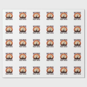 Want Brains Right Meow Halloween Black Cat Orange  Wrapping Paper