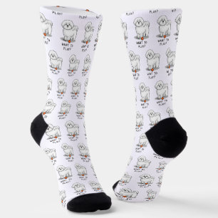 Want to Play? Bichon Frise Dog with Ball - Cute Socks