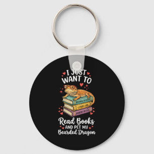 Want to read books and pet bearded dragon vintage key ring