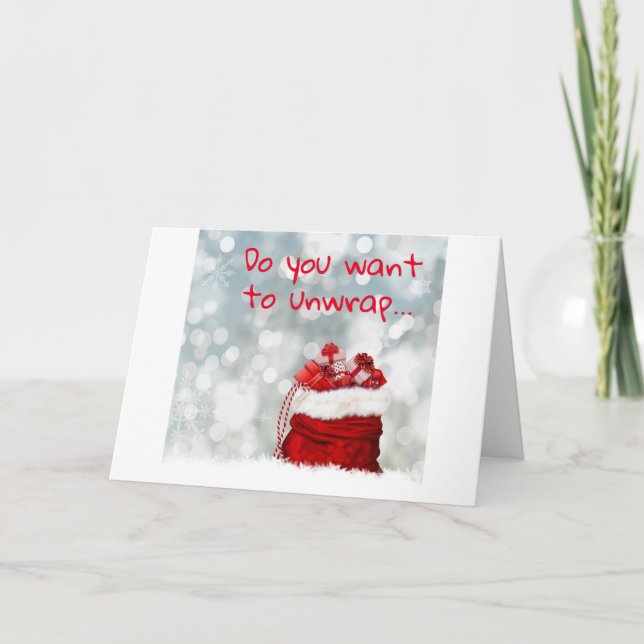 **WANT TO UNWRAP GIFTS OR DO MISTLETOE** CHRISTMAS CARD (Front)