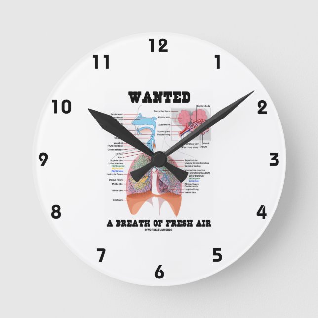 Wanted A Breath Of Fresh Air (Respiratory System) Round Clock (Front)