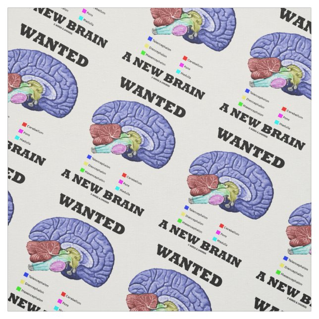 Wanted A New Brain Anatomical Brain Humour Fabric (Swatch)