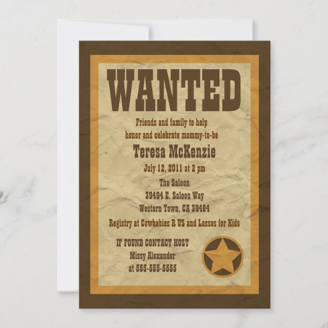 Wanted Baby Shower Invitation (Front)