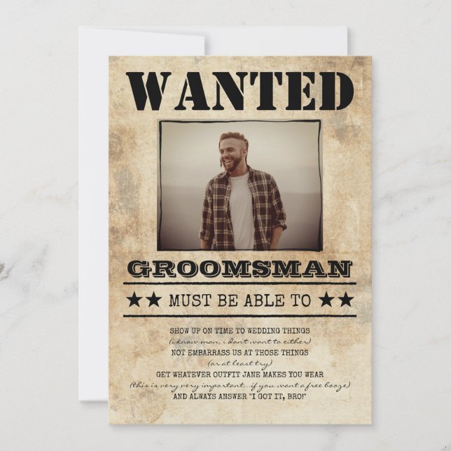 Wanted Best Man Groomsman Funny Photo Proposal (Front)