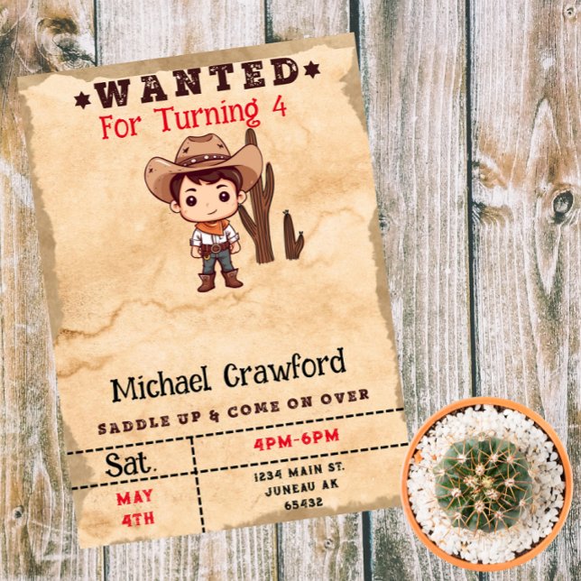 Wanted Birthday Boy Country Western  Invitation (Creator Uploaded)