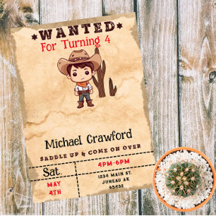 Wanted Birthday Boy Country Western  Magnetic Invitation