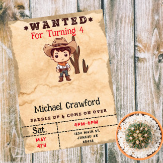 Wanted Birthday Boy Country Western  Magnetic Invitation