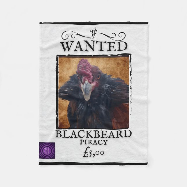 Wanted Blackbeard Chicken Funny Pirate Poster Desi Fleece Blanket (Front)
