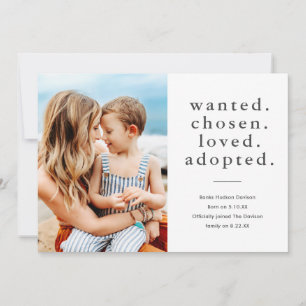 Wanted Chosen Loved Adopted Minimal Photo Adoption Announcement
