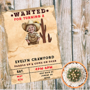 Wanted Country Western Cactus Girl Birthday  Invitation