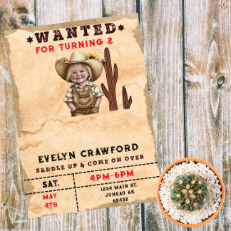 Wanted Country Western Cactus Girl Birthday  Invitation