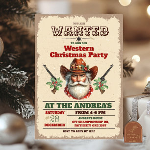 Wanted Cowboy Western Christmas Party Invitation