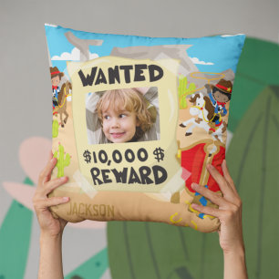 Wanted Cowboy with Photo and Name, Little Boy Cushion
