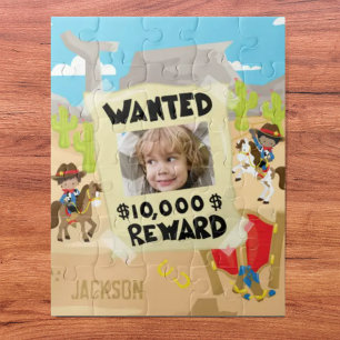 Wanted Cowboy with Photo and Name, Little Boy Jigsaw Puzzle
