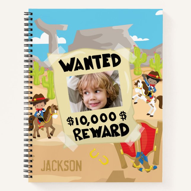 Wanted Cowboy with Photo and Name, Little Boy Notebook (Front)
