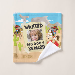 Wanted Cowboy with Photo and Name, Little Boy Wash Cloth