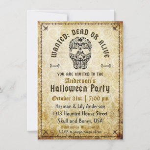 Wanted Dead or Alive Halloween Skull Invitation