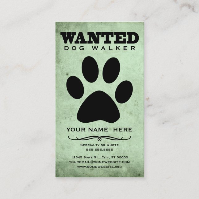 wanted : dog walker business card (Front)