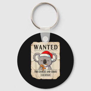 Wanted For Cookies And Chaos Funny Koala Christmas Key Ring