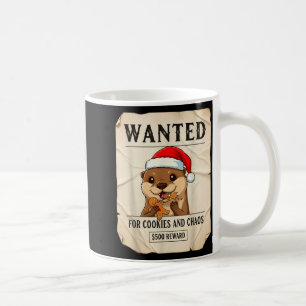 Wanted For Cookies And Chaos Funny Otter Christmas Coffee Mug
