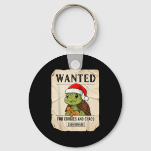Wanted For Cookies And Chaos Funny Turtle Christma Key Ring