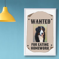 Wanted For Eating Homework Custom Dog Photo