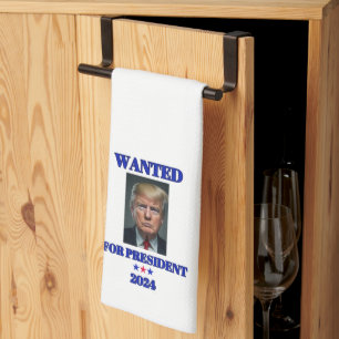 Wanted for President 2024 Donald Trump Tea Towel
