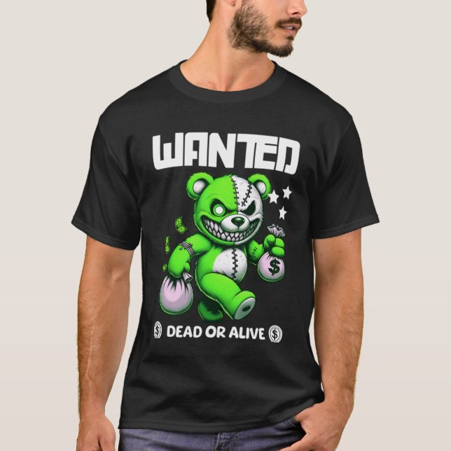 "WANTED" Gangster Bear - Cute and Creepy T-Shirt (Front)