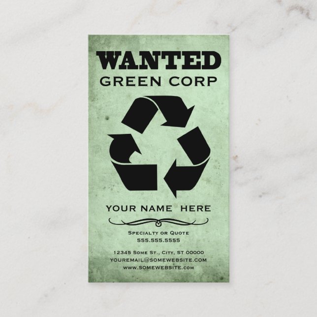 wanted : green corp business card (Front)