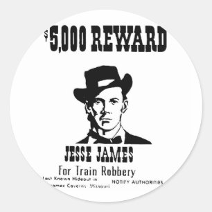 Wanted Jesse James Classic Round Sticker