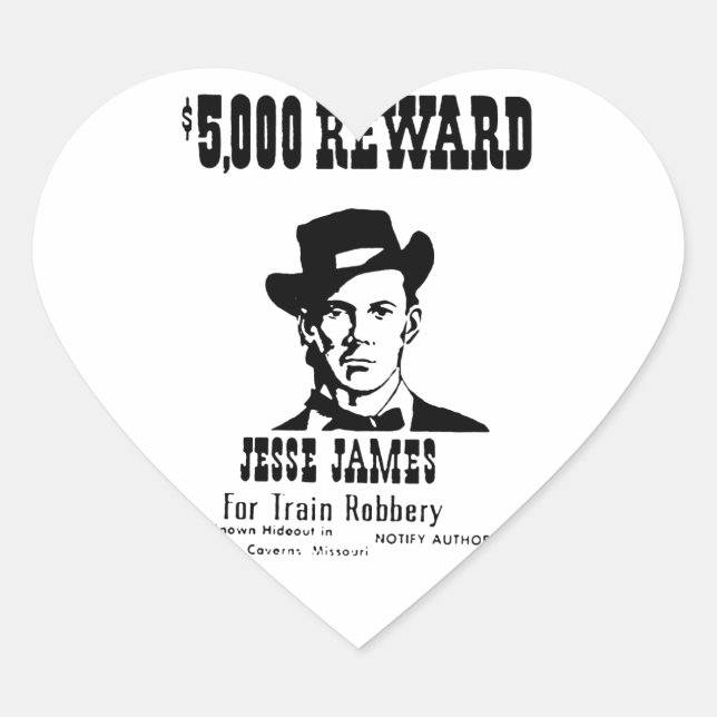Wanted Jesse James Heart Sticker (Front)