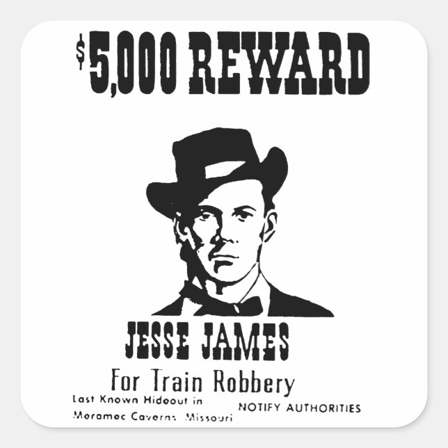 Wanted Jesse James Square Sticker (Front)