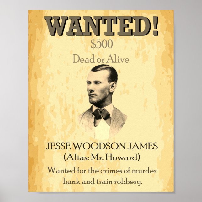 Wanted Outlaw Jesse James Wild West USA  Poster (Front)